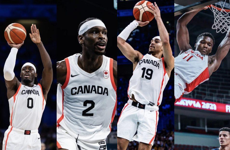 Luguentz Dort, Shai Gilgeous-Alexander, Andrew Nembhard et Bennedict Mathurin Canada en NBA