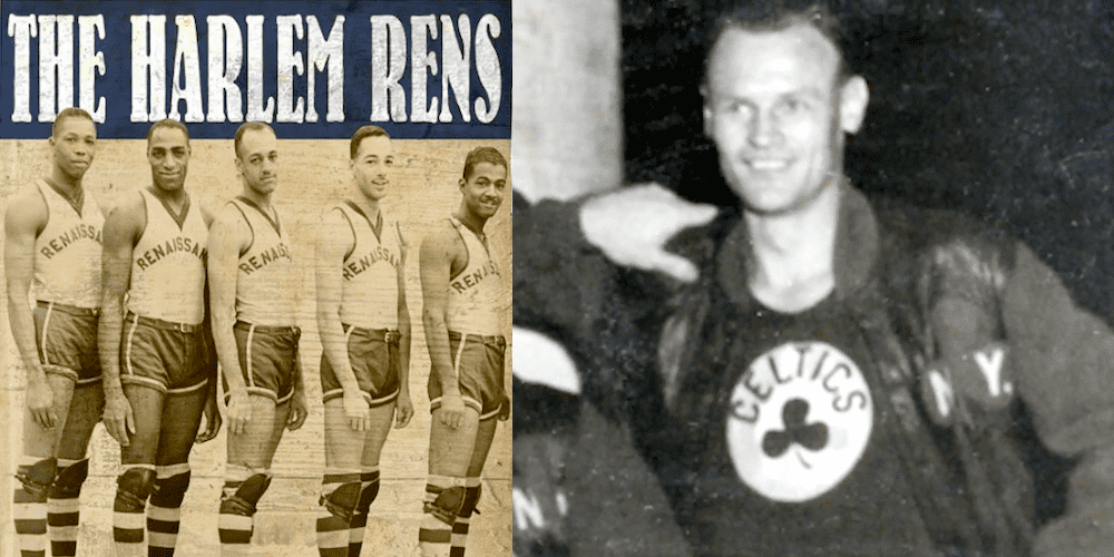 Affiche des New York Renaissance et photo de Joe Lapchik des original Celtics
