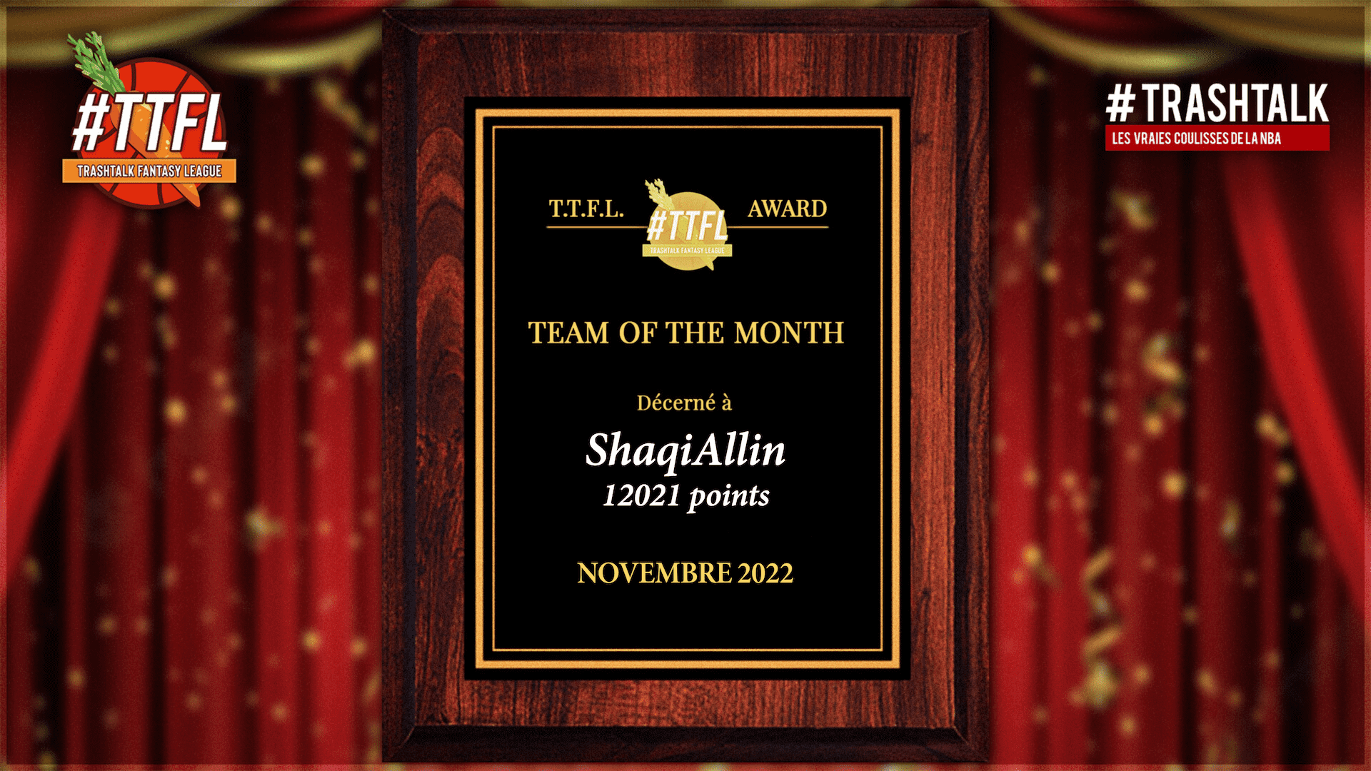 TrashTalk Fantasy League équipe du mois de novembre