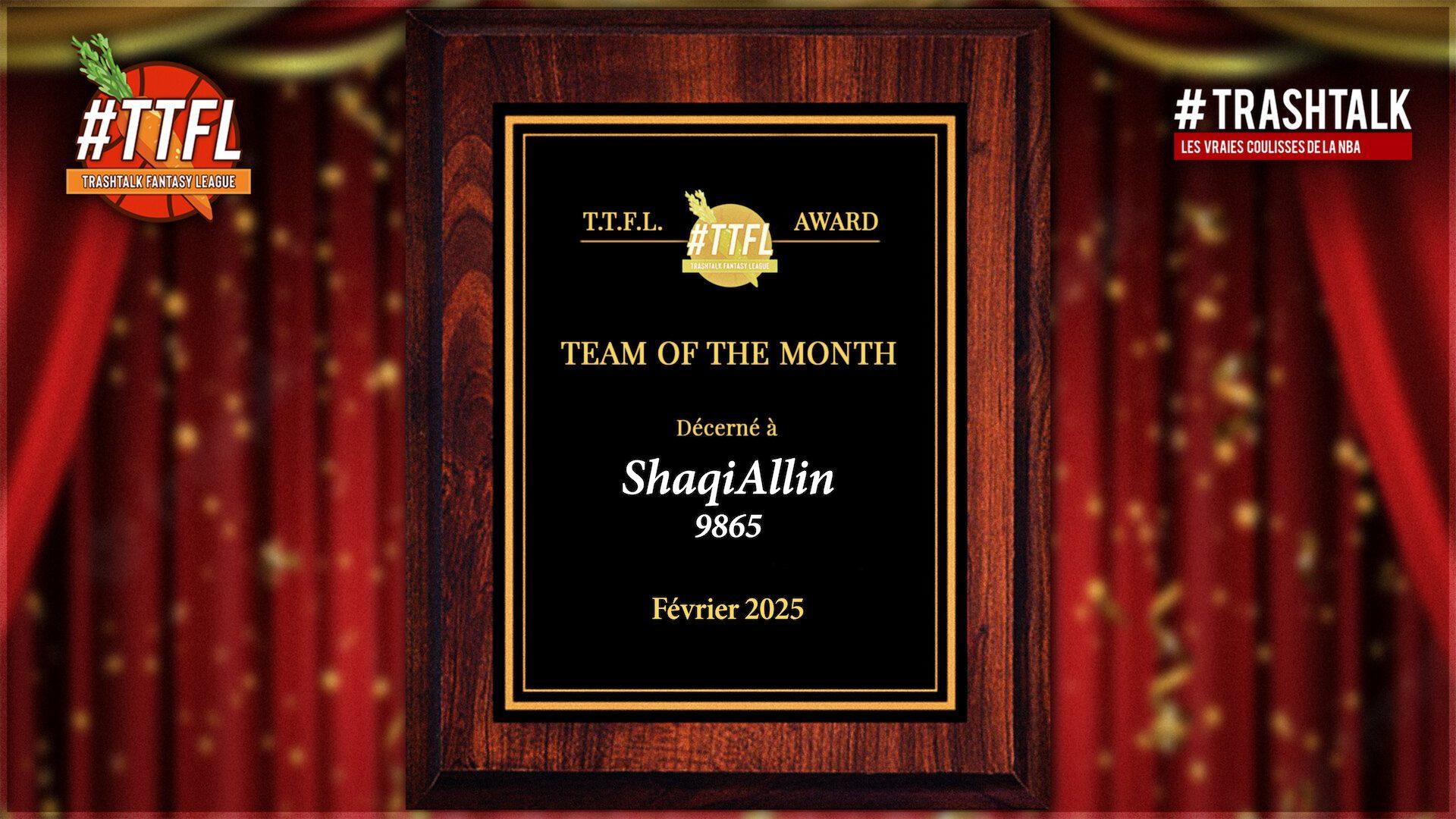 ShaqiAllin équipe du mois TTFL TrashTalk Fantasy League février 2025