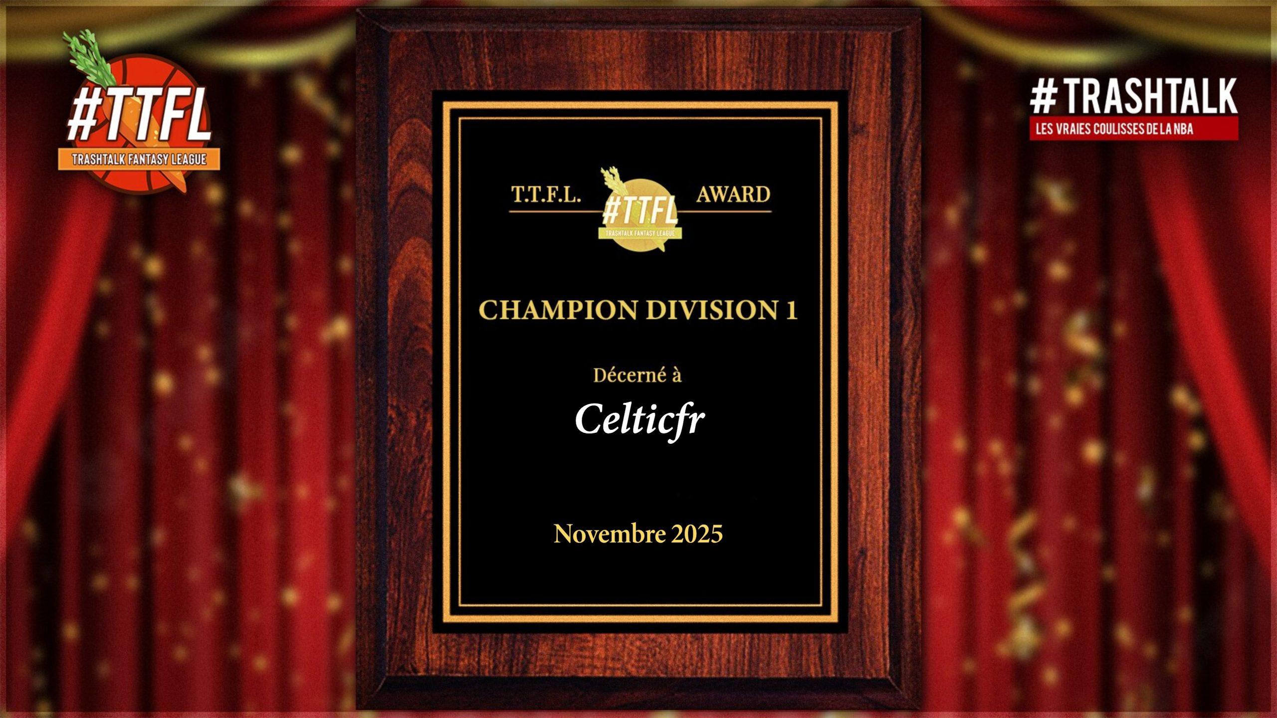 TrashTalk Fantasy League TTFL division 1 novembre 2025