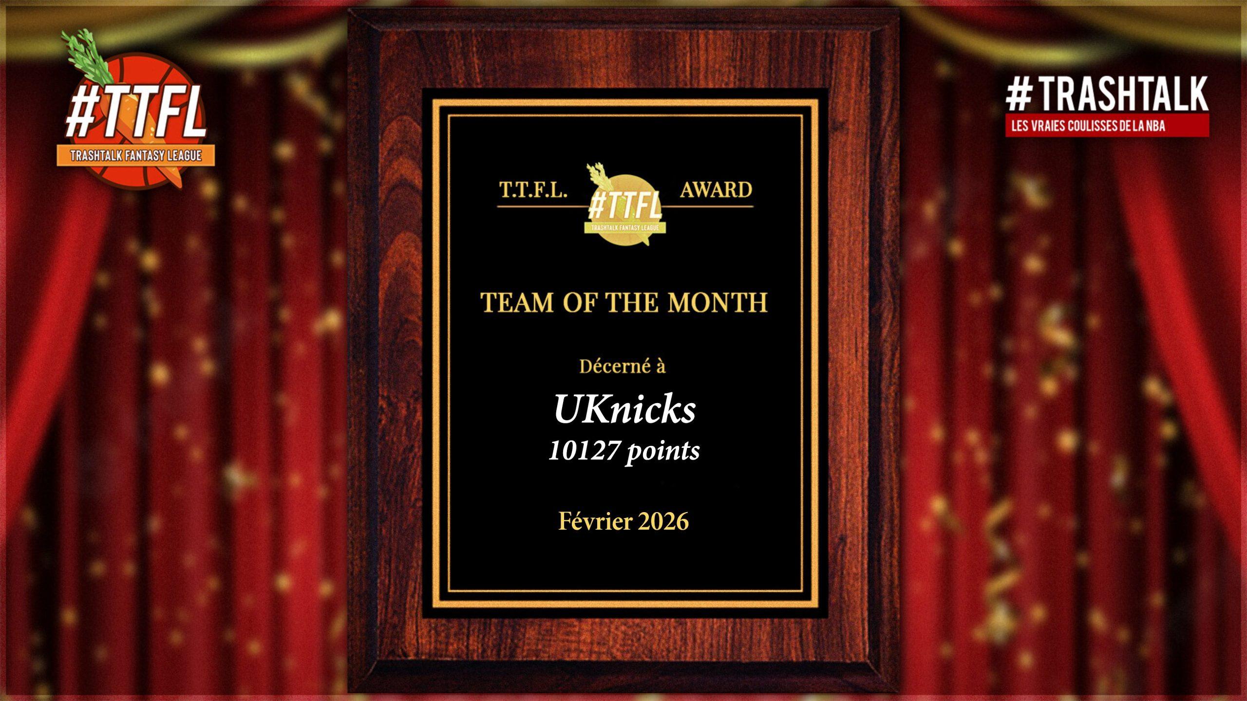 TTFL équipe du mois de février 2026 TrashTalk Fantasy League